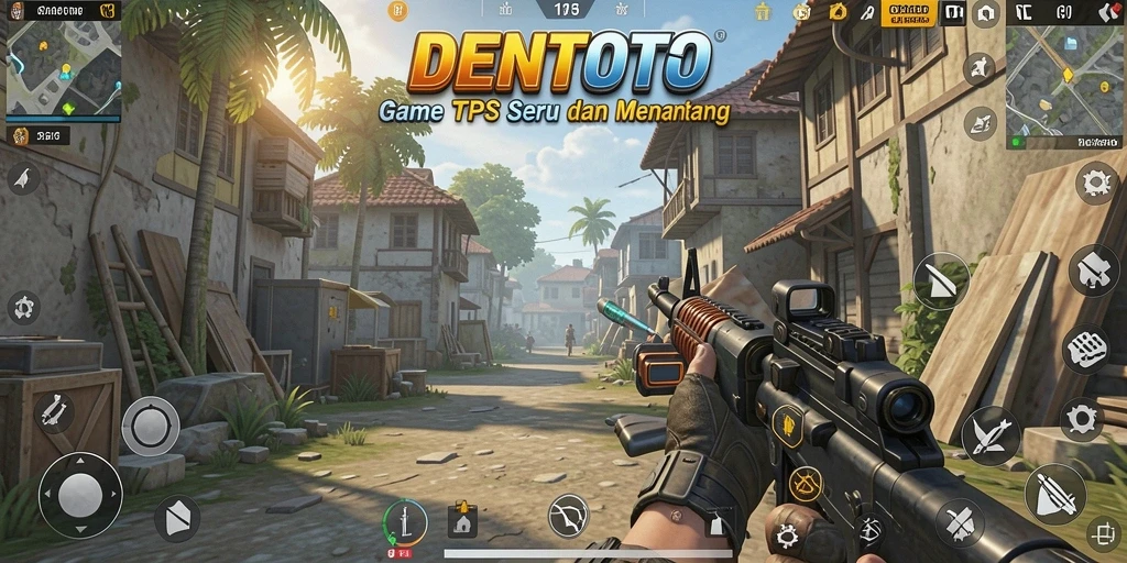 Screenshot gameplay DENTOTO menampilkan pertarungan seru di lingkungan yang realistis.