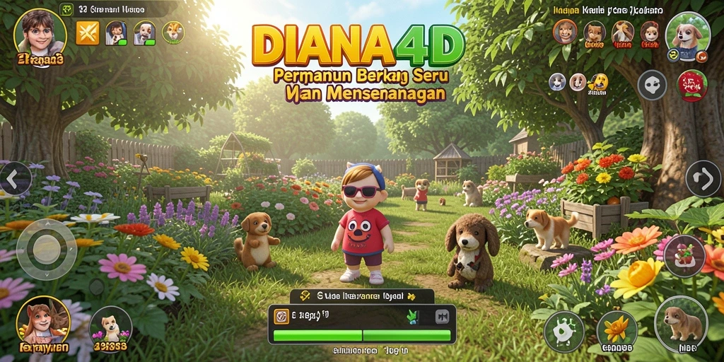 Tangkapan layar gameplay DIANA4D yang menggambarkan kebun yang indah.
