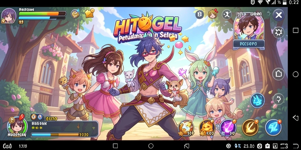 Screenshot HITOGEL menunjukkan karakter anime dalam aksi di dunia fantastis.