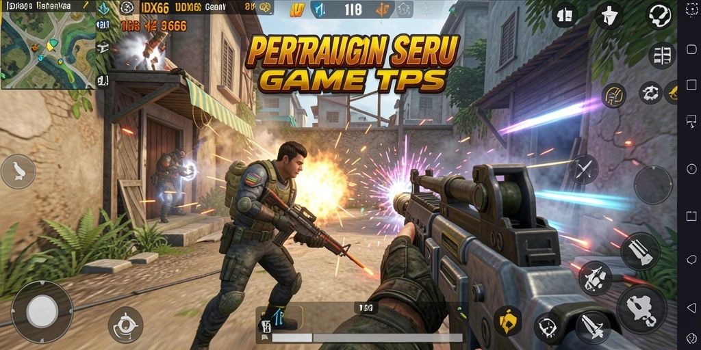 Tangkapan layar utama menampilkan aksi seru dalam pertempuran TPS.