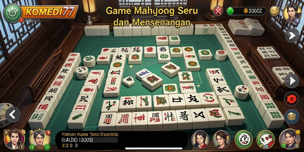 Tampilan gameplay seru dari KOMEDI77 dengan ubin Mahjong yang berwarna-warni.