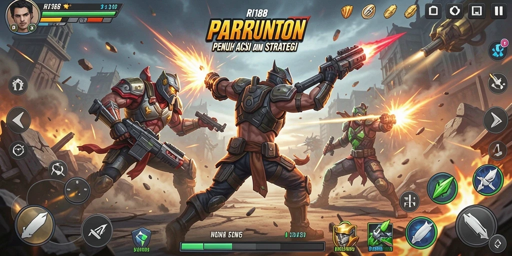 Screenshot utama gameplay RI188 menampilkan pertarungan intens antar karakter.