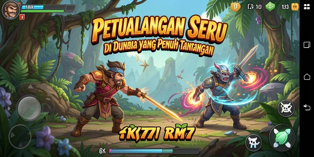 Tampilan gameplay seru dalam RK77 saat menjelajahi dunia petualangan.